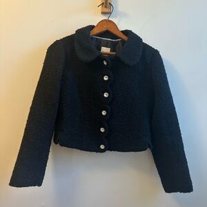 Maeve by Anthropologie Women's Black Scalloped Tweed Jacket XSP